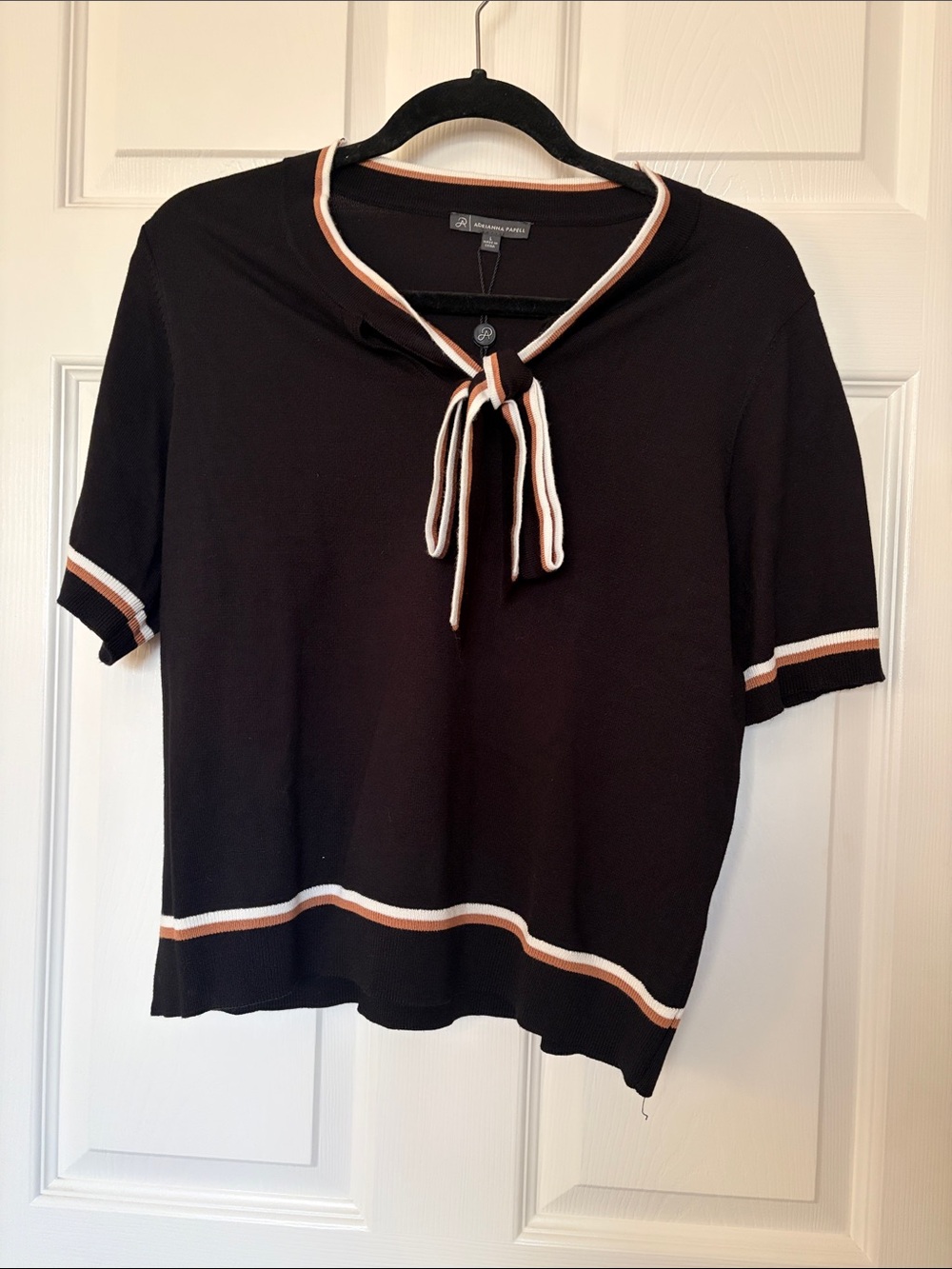 L Black Short Sleeve V Neck Blouse